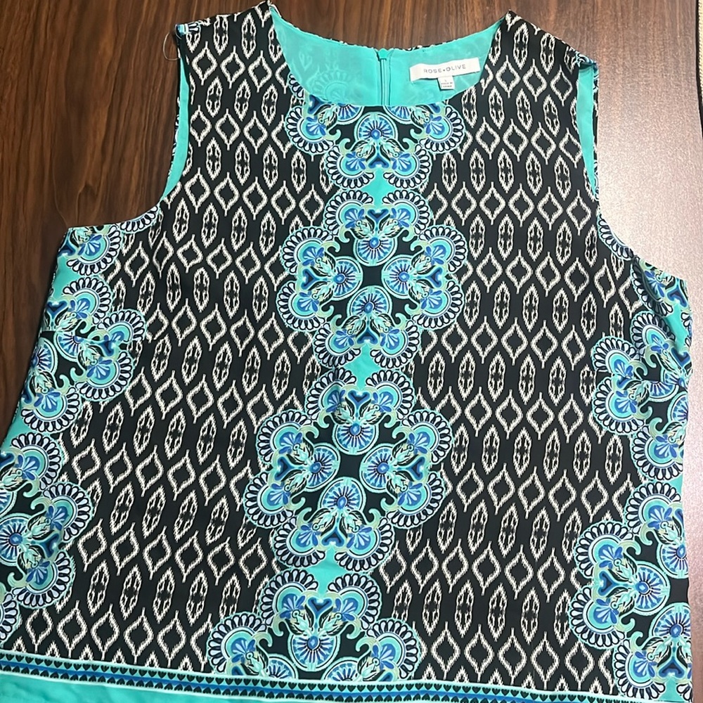 Blue mandala type design tank blouse
